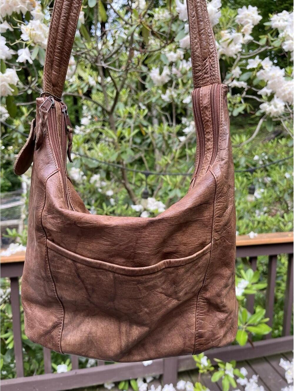14x6x12” Brown Wilson’s Leather Vintage 90s Purse Bomber-Style Two Compartments